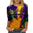 thumbnail image 3 of Feancey 3/4 Sleeve Graphic T Shirts for Women Mardi Gras Casual Crewneck Party Tops New Orleans Mask Print Loose Tunic Tees Novelty Parade Blouse Multicolor L, 3 of 6
