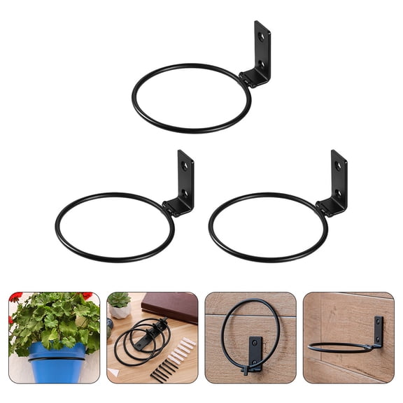 OULII 3-Piece Black Wall Mounted Flower Pot Holders with , Modern Plant Stands for Indoor and Outdoor Use