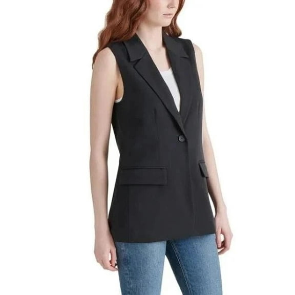 Steve Madden Women's Midweight Sleeveless Vest Blazer, Black, Size M