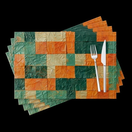 

BaHomeck placemats Set of 4 Orange And Brown Squares Made From Paper Cotton Linen rectangle Placemats for Kitchen Dining Table Indoor Outdoor 18*12inch