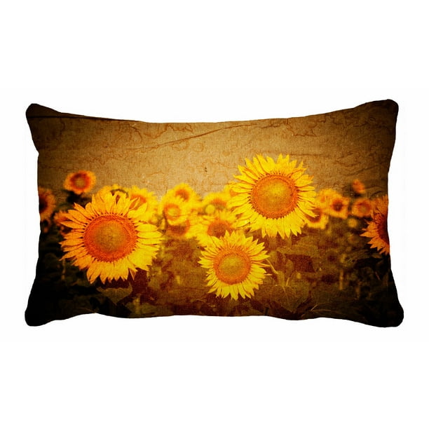 PHFZK Vintage Style Pillow Case, Sunflowers Flower Floral Art Yellow