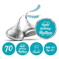 Darling Souvenir Cheers 70th Birthday Custom Name Stickers 190 Pcs Candy Labels Party Favor-Turquoise Blue
