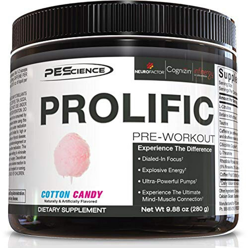 PEScience Prolific Pre Workout, Cotton Candy, 40 Scoop