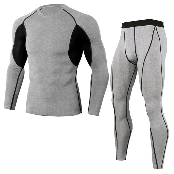 Sonducket Conjuntos de ropa interior térmica de invierno para hombre, Calzoncillos largos a prueba de viento, mallas elásticas de manga larga, traje para conjuntos de ropa Punto de nieve gris SG Sonducket AP013580-11