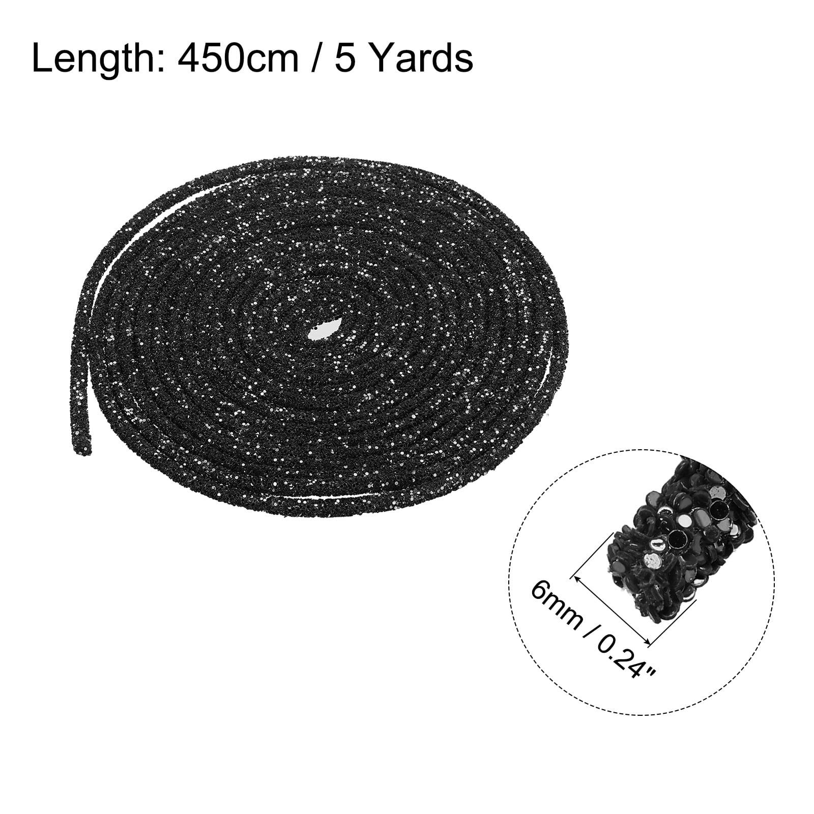 Uxcell 5 Yard 6mm 0.24 Inch Glitter Sequins Rope, 2 Pcs Sequins Rhinestone Tube Cord for DIY Wedding Dresses Costume Clothing Shoes Jewelry Accessory, Black