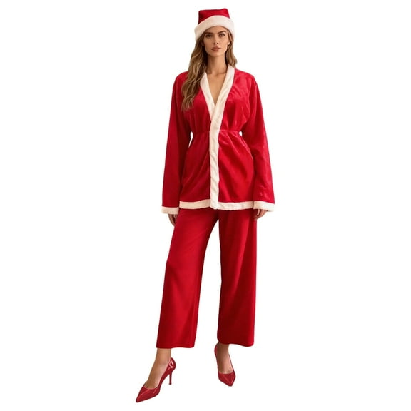 Christmas Adult Santa Velvet Stage Performance Outfit Formal Wear for Holiday Events