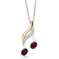 Gem Stone King Keren Hanan 16th Sixteenth Music Note Symbol 0.47 Ct Red Rhodolite Garnet 925 Silver and 10K Yellow Gold Lab Grown Diamond Pendant Necklace with with 18 inch Chain