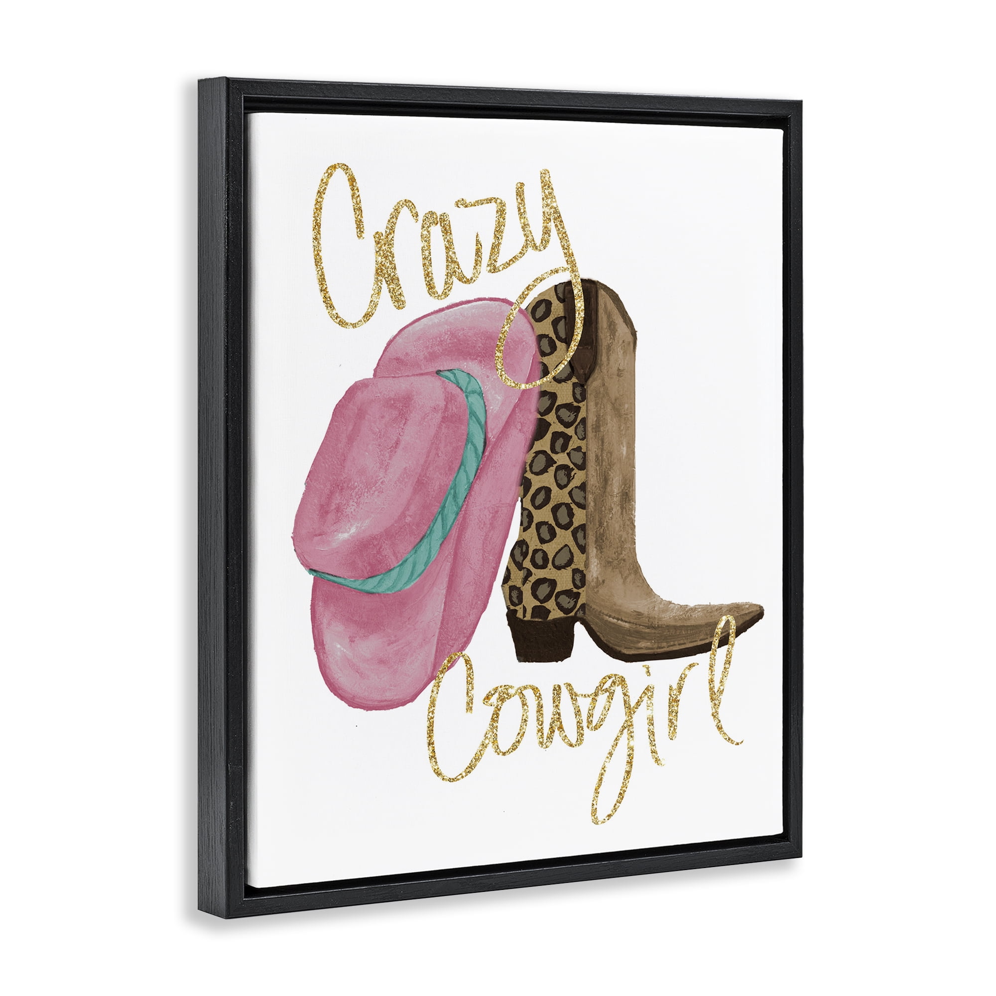 Stupell Industries Glam Crazy Cowgirl Typography Painting Black Floater Framed Art Print Wall Art, 17 x 21