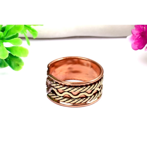 Rudra Centre Copper Cuff Ring in Brass Rope Design