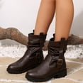thumbnail image 6 of IEMIEMIEM Women's Mid Calf Ankle Boots Vintage Platform Chunky Buckle Low Block Heel Casual Riding Boots 2026 Fashion Slip On Winter Short Boots 5.5 Wide Coffee, 6 of 9