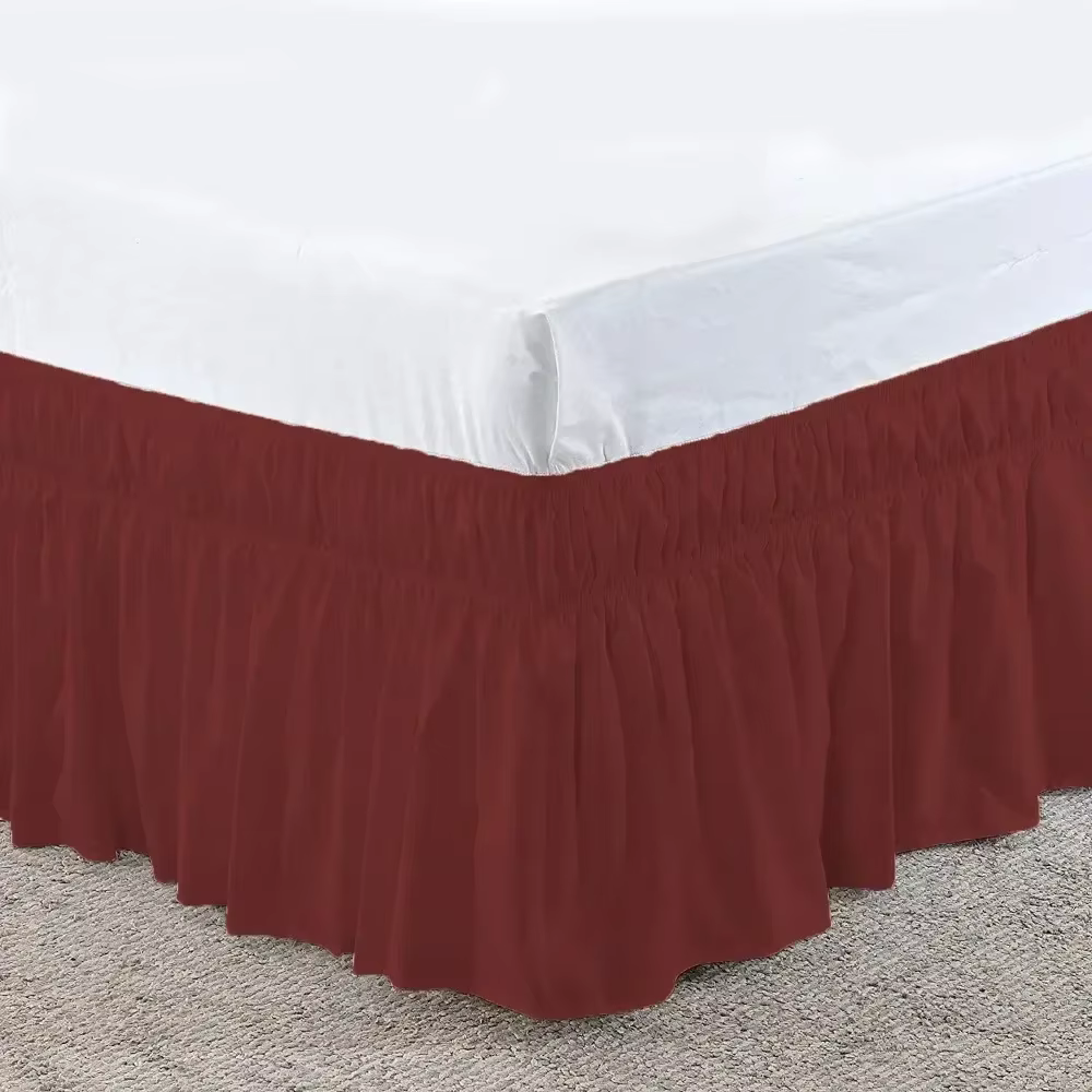 Wine Red, variant on AIGIA Elastic Wrap Around Bed Skirt Dust Ruffle Smooth Soft Bed Frame Cover 15-inch Drop Easy To Put On