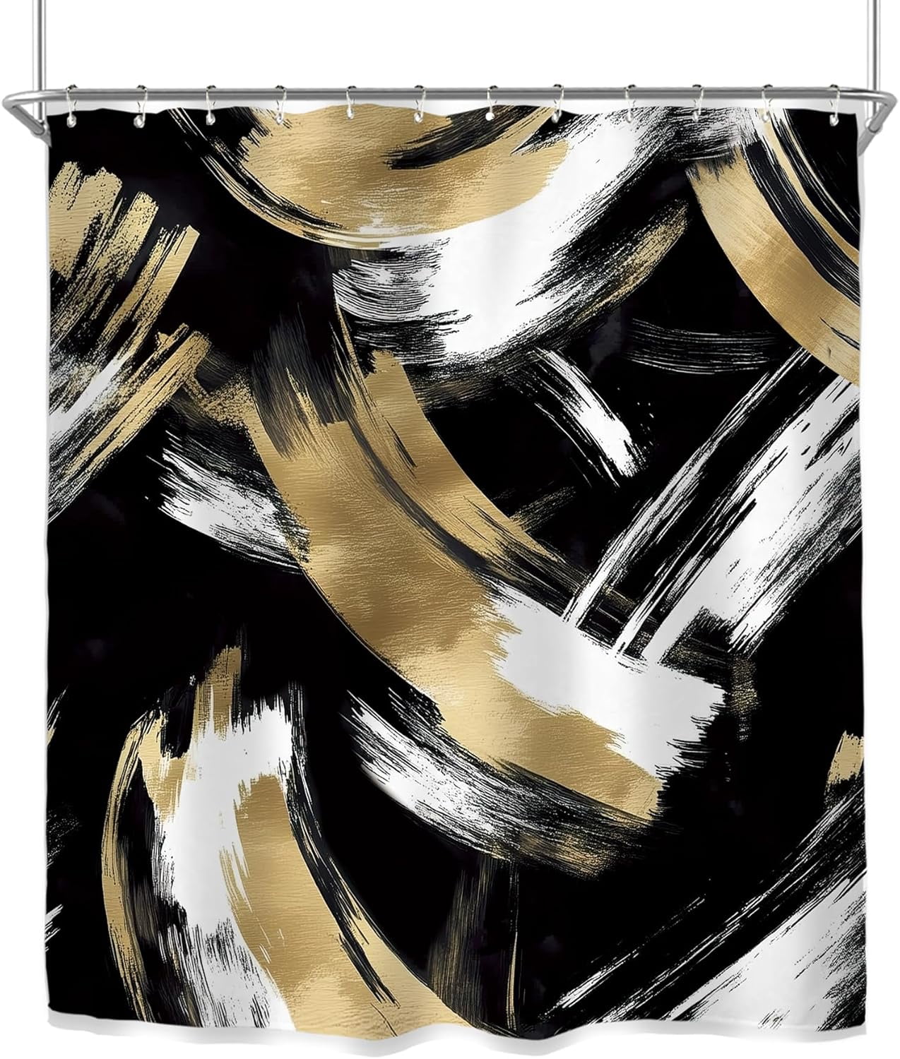 Abstract Modern Black Gold Shower Curtain Set Minimalist Neutral Contemporary Aesthetic Geometric Simple Art Waterproof Bathroom Curtain with Hooks-72"W x 84"L (Pack of 1)