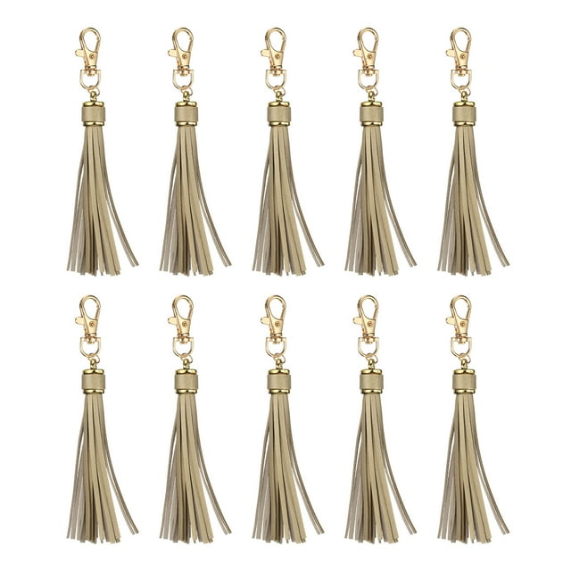 10pcs Borlas de Cuero PU, Charm de Borla de 6" con Gancho Giratorio para Hacer Joyería (Dorado Oscuro)