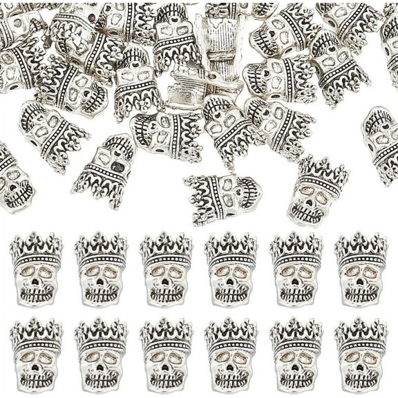 60 Pcs with Beads Tibetan Style Alloy Beads 16mm long Silver Spacer Beads European Beads Large Hole Loose Beads Metal Beads for DIY Bracelet Jewelry Making Handmade