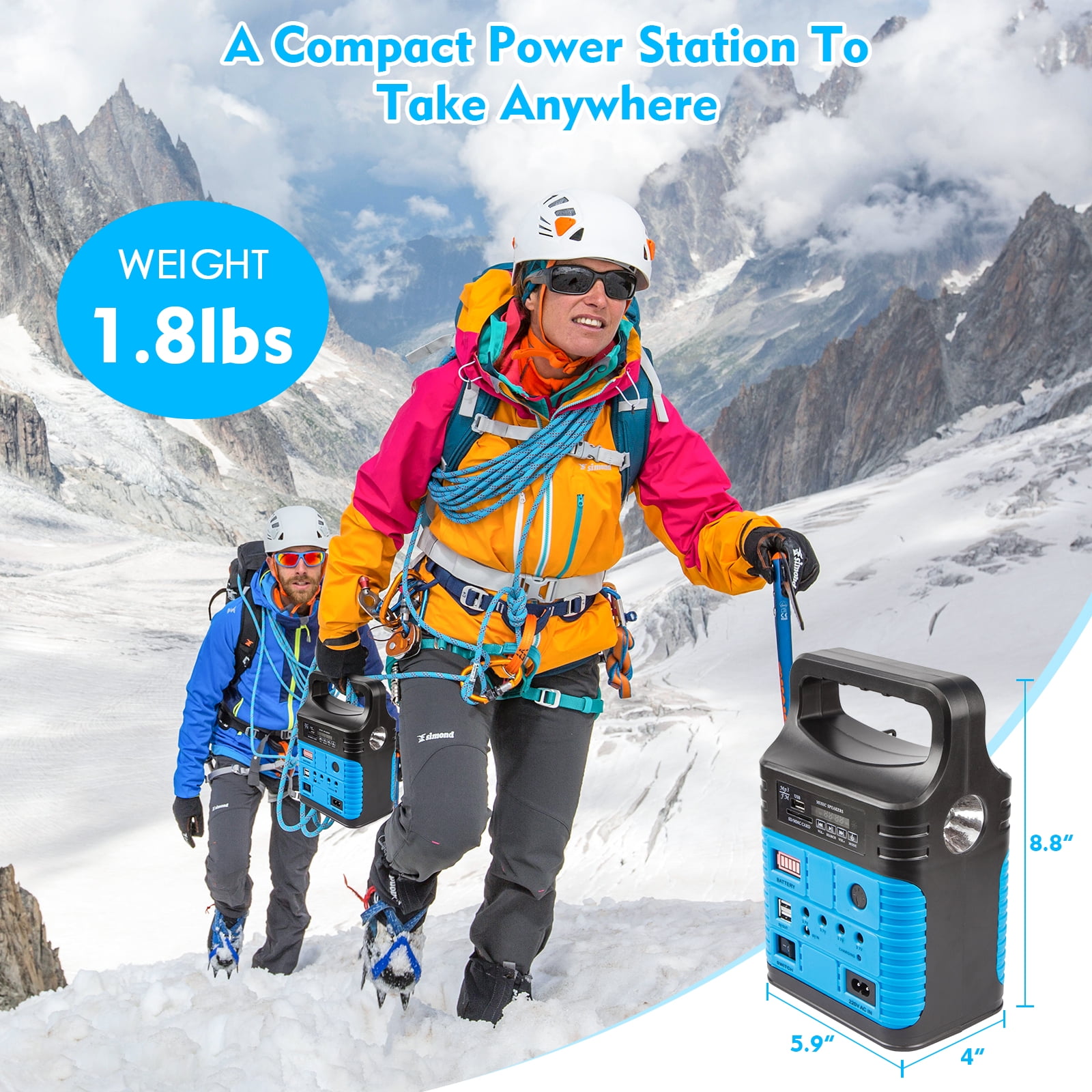 Portable Power Station,Solar Generator with Panels included,LiFePO4 Lithium Battery Pack Small Solar Powered Generator with DC/USB Outlets,LED Flashlight for Home Use,Outdoor Camping Quiet(Blue)