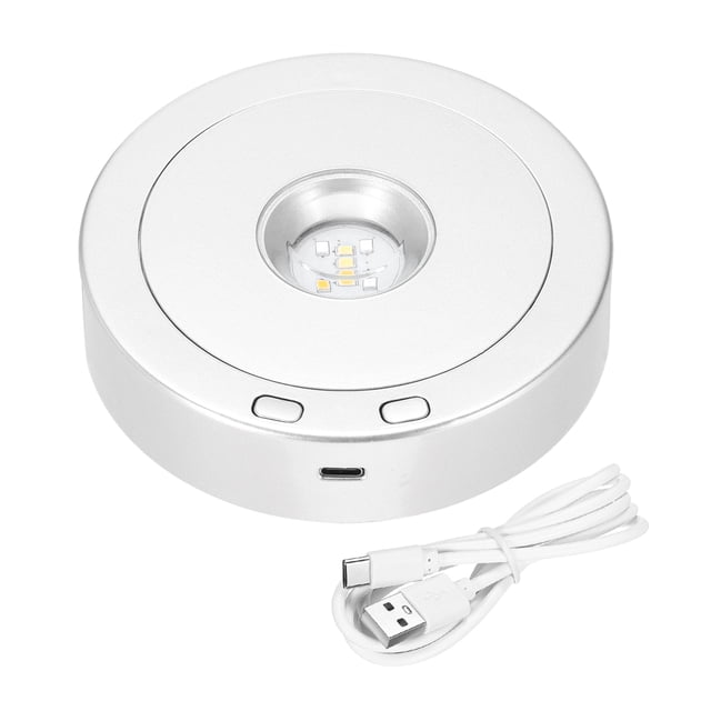 Unique Bargains 4.5"x3.5" Rotating LED Light Base Stand, Colorful Display Pedestals with 4 Revolving & 8 Light Modes, Silver Tone