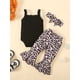 thumbnail image 4 of Girls AUNTIE IS MY BESTIE Letter Print Cami Romper + Floral Print Flared Pants + Headband Set, Trendy Baby Clothes, 4 of 5