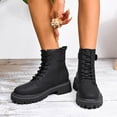 thumbnail image 5 of Willtoo Women Chunky Lug Sole Lace up Combat Boots Low Heel Fashion Leather Motorcycle Riding Round Toe British Casual Work Boots Womens Outdoor Non-Slip Platform Comfortable Short Booties Black, 5 of 6