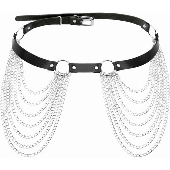 YooGuoGuo Punk Black Leather Waist Belt Layered Belly Chains Rave Party Body Jewelry Accessories for Women