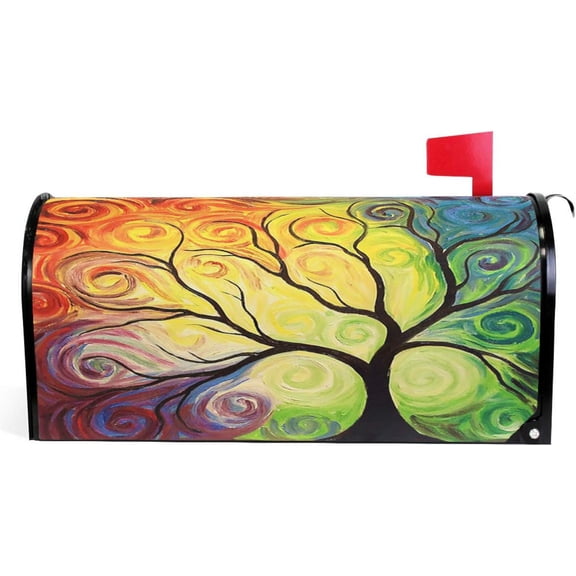 Colorful Rainbow Tree of Life Branch Mailbox Covers Standard Size Abstract Tree of Life Summer Spring Autumn Winter Magnetic Mail Cover Letter Post Box 21" Lx 18" W