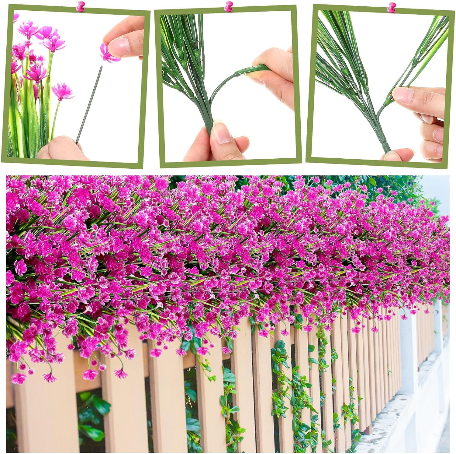 40 Bundles Outdoor Artificial Flowers UV Resistant Artificial Plants Bulk for Outside Faux Flowers Plastic Fake Plants Outdoors Summer Fall Decoration Shrubs Garden Porch Window Box Decor (Purple Red)