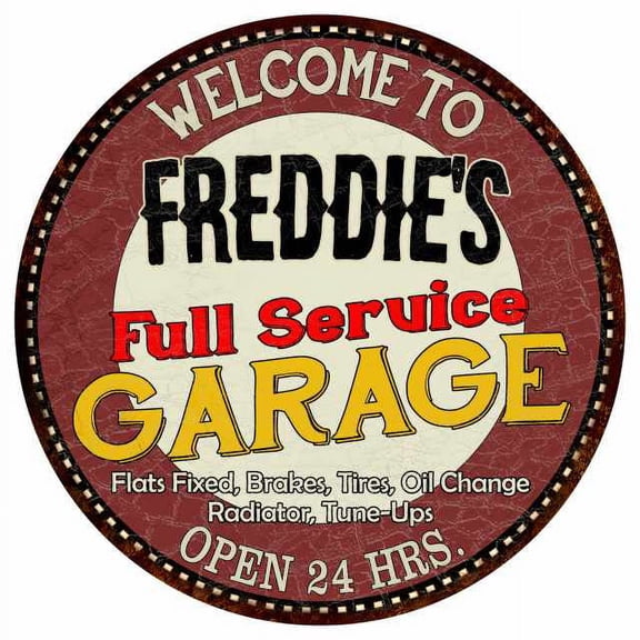 Freddie's Full Service Garage 12" Round Metal Sign Man Cave Décor 200120037403