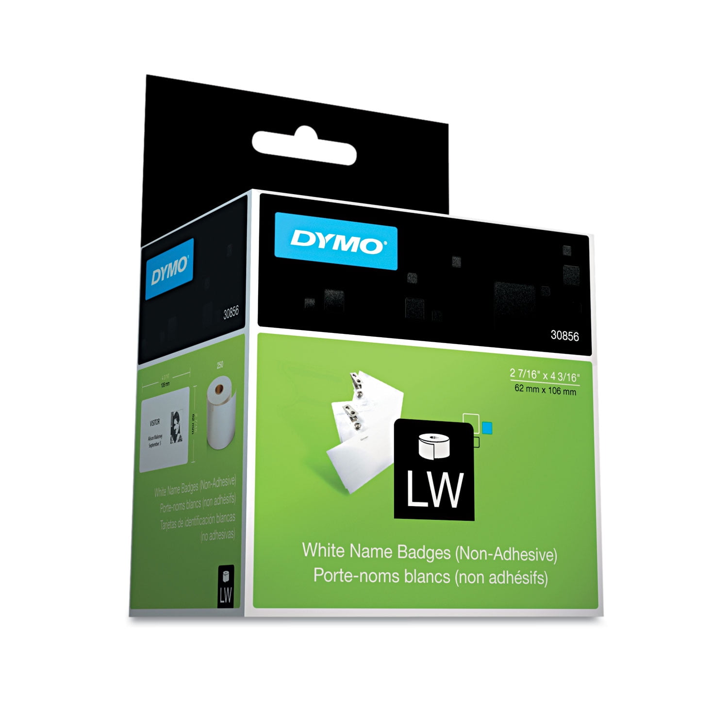 DYMO Name Badge Insert Labels, 2.43" x 4.18", White, 250/Box (30856)