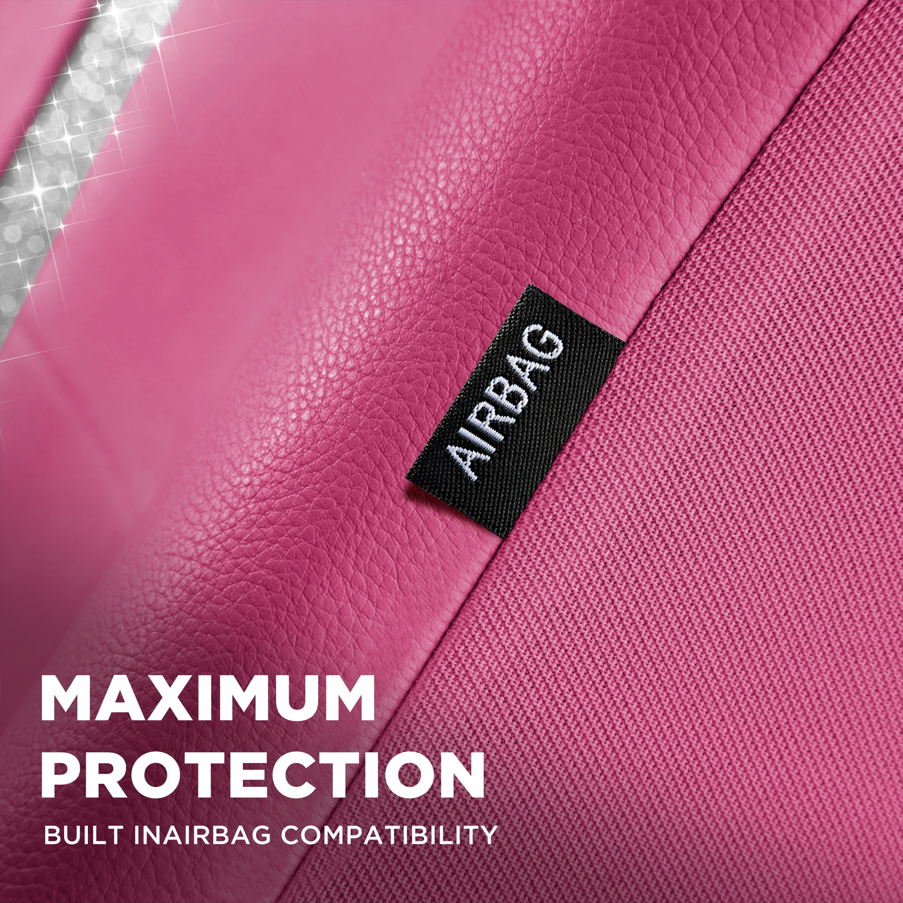 PIC AUTO Car Seat Cover - Sparkly Glitter and Hot Pink Leather, Waterproof Front Seat Covers for Girls & Women, Airbag Compatible, Universal Fit