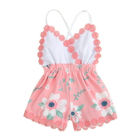 

TAIAOJING Baby Romper Ruffle Jumpsuit Floral Suspender Kids Girls Toddler Backless Girls Romper&Jumpsuit Onesie Outfit 12-18 Months