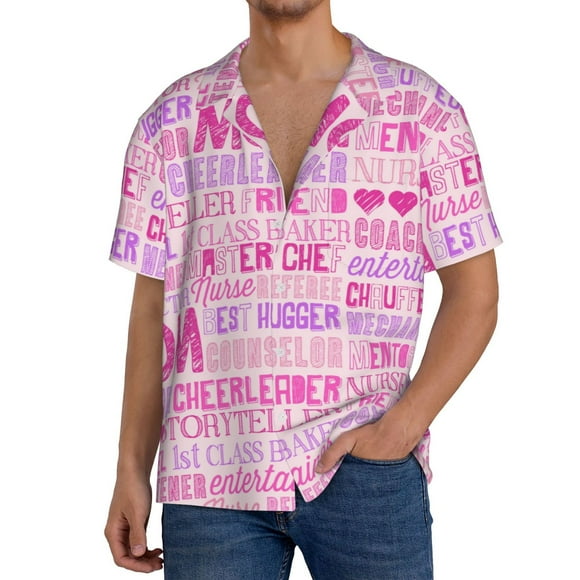 KLL Best Mom ever Print Men's Shirt Short Sleeve Button Down Summer Cuba Beach Shirts-Medium