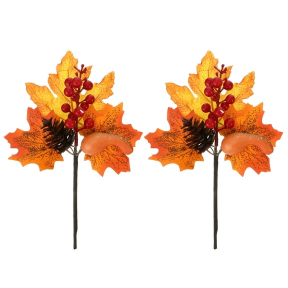 2Pcs Artificial Maple Leaves Branch Harvest Fall Picks with Berries and Pinecone