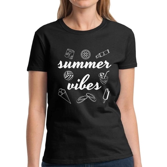 Summer Vibes White Shapes Shirt for Women - S M L XL 2XL 3XL Beach Vacation Graphic Tee - T-Shirt Pool Party Tee Gift