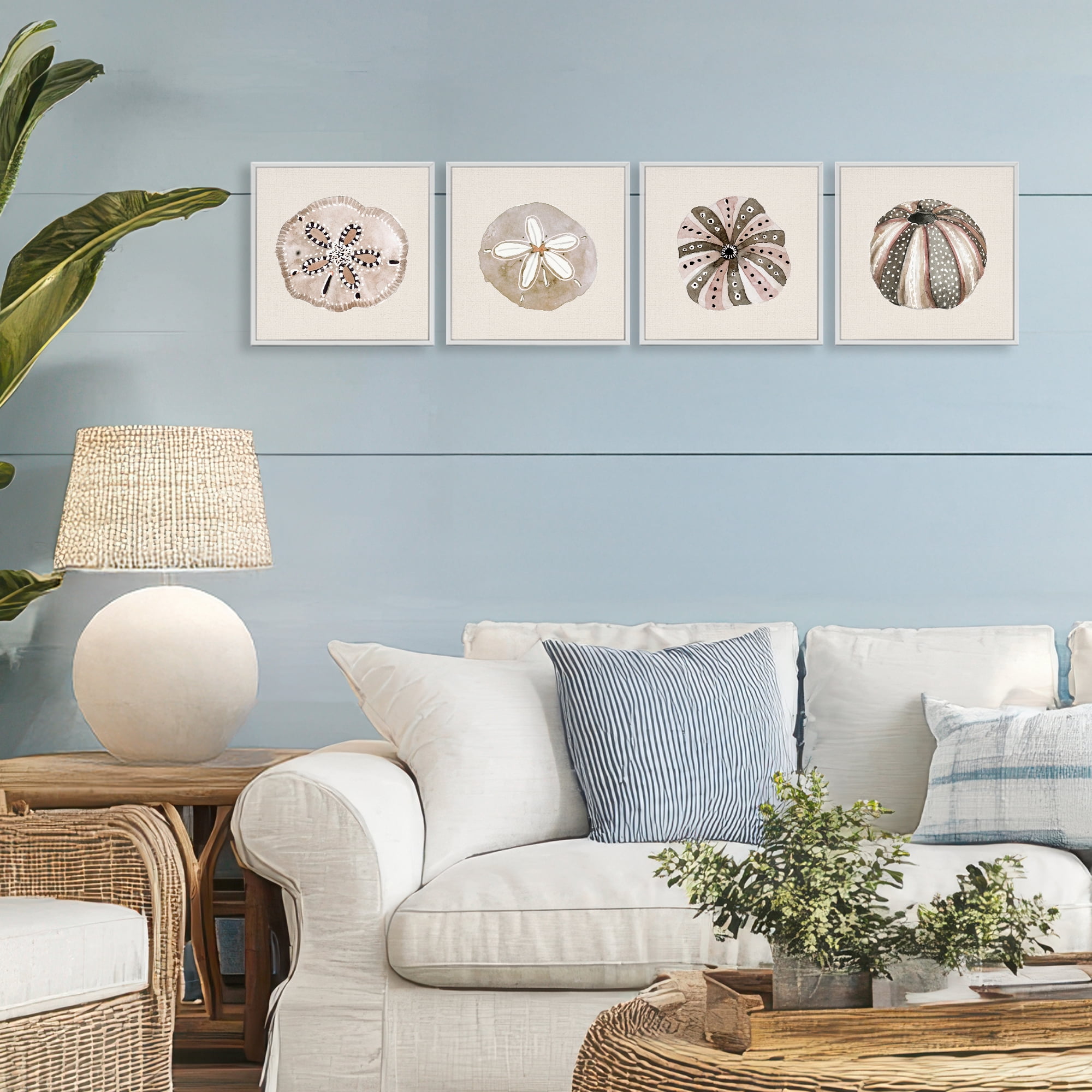 Stupell Industries Taupe & Beige Sea Creatures 4 Piece White Framed Giclee Art Set, design by Lanie Loreth
