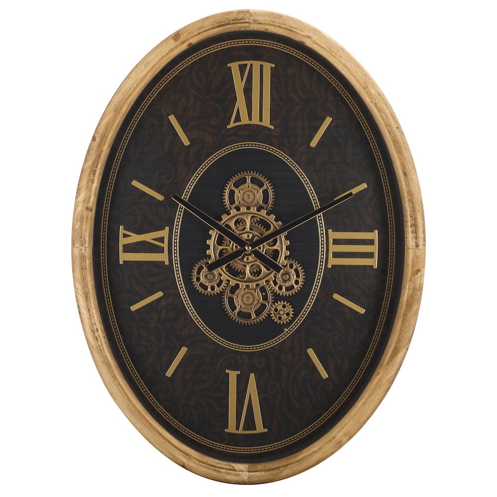 SEI Effi Oval Roman 4 Number Gear Clock/Black/Gold