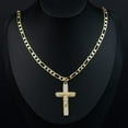 thumbnail image 2 of VOLALO 14k Gold-Plated Cuban, Figaro, Miami, Rope Chain with Jesus Christ Crucifix,24 inches Long and 6mm wide,High Quality, 2 of 10