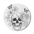 thumbnail image 1 of Day of the Dead Mouse Pad for Computers, Skull with Flower Blooms and Butterflies Vintage Gothic Design Print, Round Non-Slip Thick Rubber Modern Mousepad, 8" Round, Black and White, by Ambesonne, 1 of 2