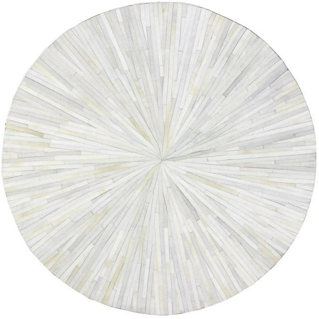 Bashian H112-IV-6 RND-H19 Santa Fe Collection Geometric Contemporary Leather Hand Stitched Round Area Rug, Ivory - 6 ft.