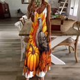 thumbnail image 3 of Happy Thanksgiving Day Turkey Pumpkin Fine Art Sleeveless Dress Summer Dress Woman 2025, 3 of 7