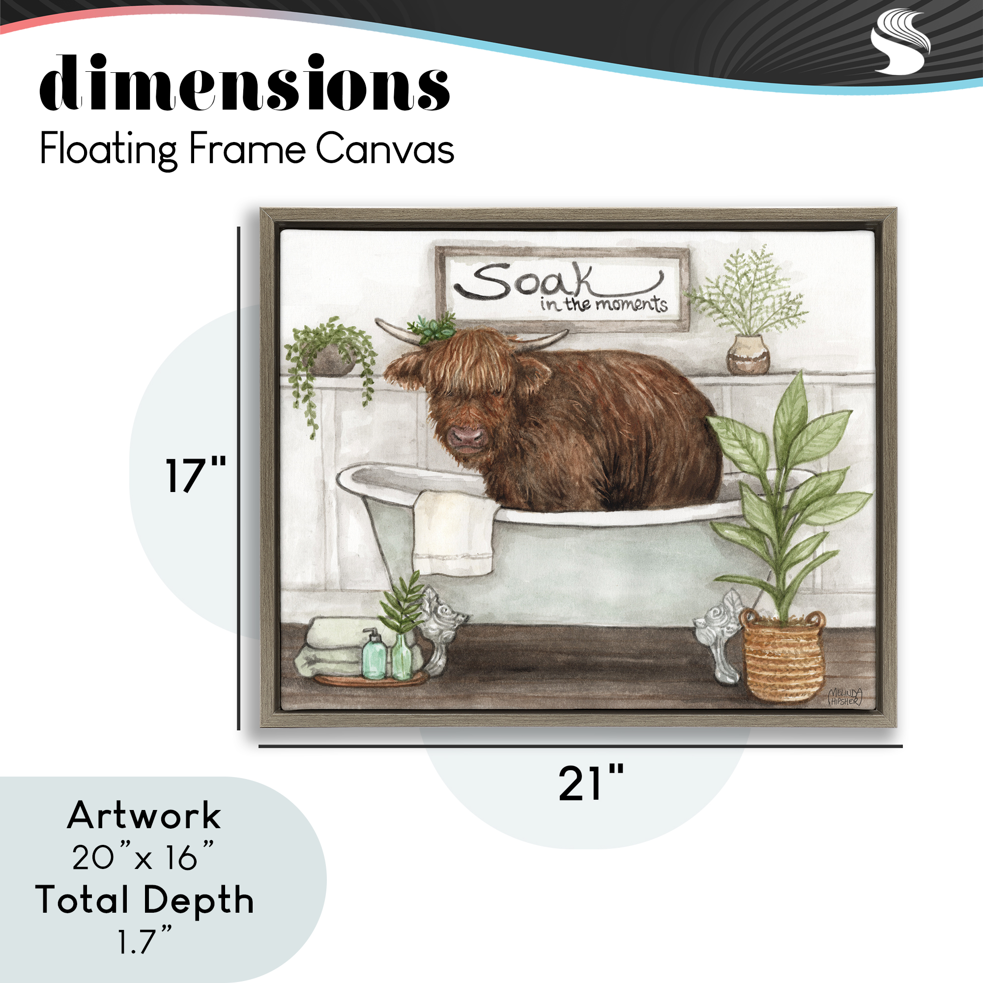 Soak In Moments Cattle Brown Framed Floater Canvas Wall Art, design by Melinda Hipsher