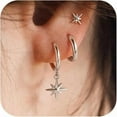 thumbnail image 2 of Yomhary 3 Pairs Women's Lucky Star Earrings - Delicate Stud and Small Hoop, 925 Sterling Silver Plated, Hypoallergenic, 2 of 5
