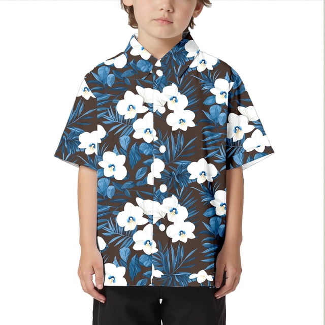 Chemise Décontractée de Plage pour Enfants Confortable Tendance Commerce Extérieur Col Boutonné Manches Courtes