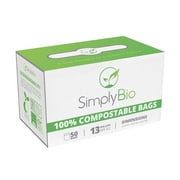 Simply Bio 13 Gallon Compostable Flat Top Tall Kitchen Garbage Bags, 50 Count, 1 Pack, Food Scrap Trash Bags Certified by BPI and OK Compost, 49.2L, 0.87 Mil