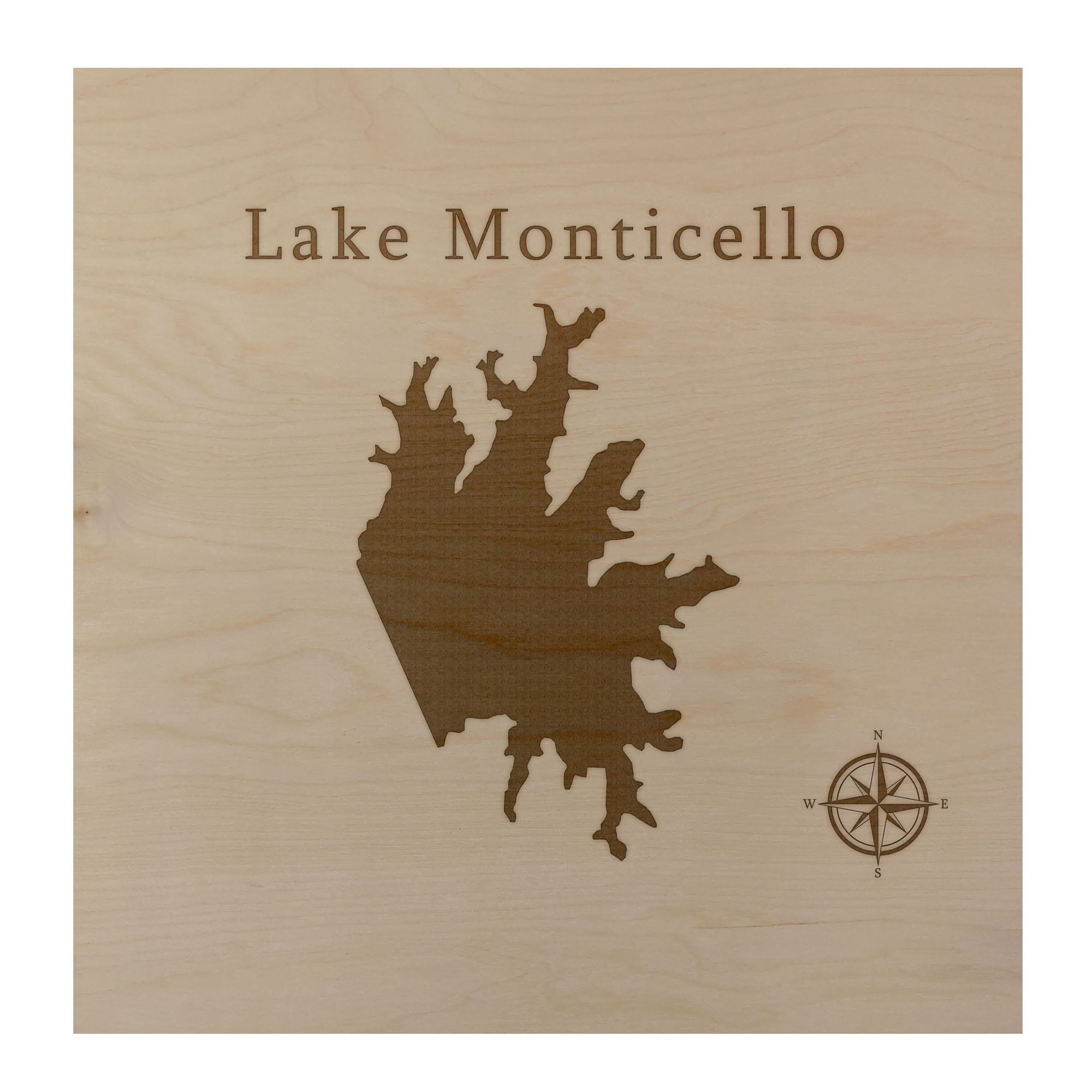 Lake Monticello Map 12x12" Birch Wood Wall Art Office Decor Gift ...