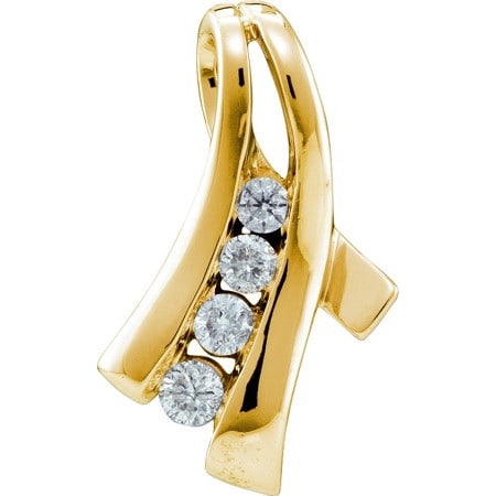 14K Yellow Gold 0.33ctw Fancy Channel Set Diamond 4 Stone Fashion Pendant