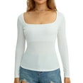 thumbnail image 1 of Mialoley Women's Spring Autumn Slim Crop Tops Solid Color Long Sleeve U Neck Skinny T-shirt, 1 of 9