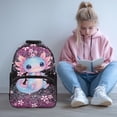 thumbnail image 2 of Binienty Cherry Blossom Cute Axolotl School Backpack for Girls 4th Grade Lightweight Heavy Duty Bookbag with Side Pockets School Bag Children School Supplies, 2 of 8