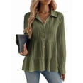 thumbnail image 2 of Women'S Button Down Peplum Blouse Long Sleeve Collared Loose Fit Shirts Textured Top Green XXL, 2 of 7
