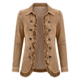 thumbnail image 3 of cocolona Jean Jacket for Women Solid Color Ruffle Open Front Denim Jacket Casual Button Down Trendy Outfits, 3 of 7