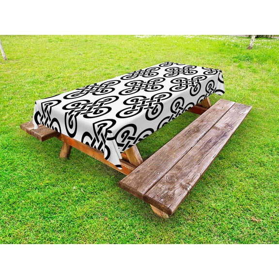 Celtic Outdoor Tablecloth, Old-Fashion Irish Knot Motifs in Symmetric Regular Design European Culture Theme, Decorative Washable Fabric Picnic Tablecloth, 58 X 120 Inches, Black White, by Ambesonne