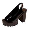 thumbnail image 2 of Lenago Women's Platform High Heel Sandals Open Toe Chunky Heel Slides Dress Shoes Backless Loafers Slip On for Summer Party Night Out Black 9.5, 2 of 9
